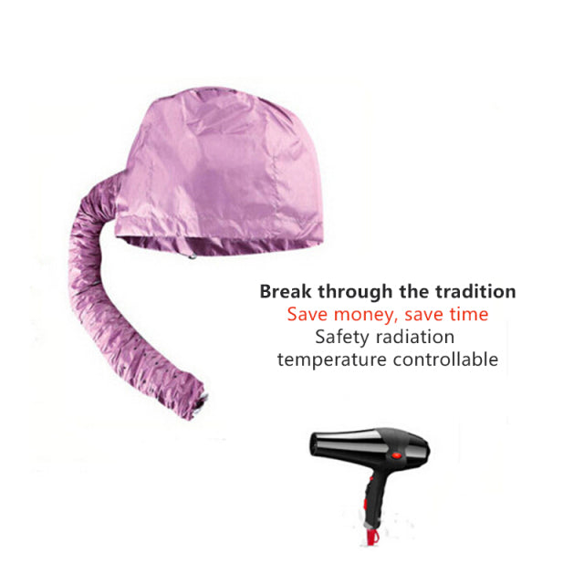 Silver/Pink Portable Soft Hair Drying Cap Bonnet Hood Hat Blow Dryer